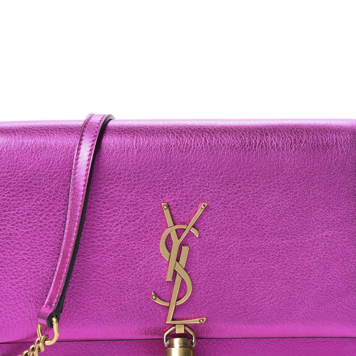 Metallic Calfskin Classic Monogram Kate Tassel Chain Wallet Fuchsia