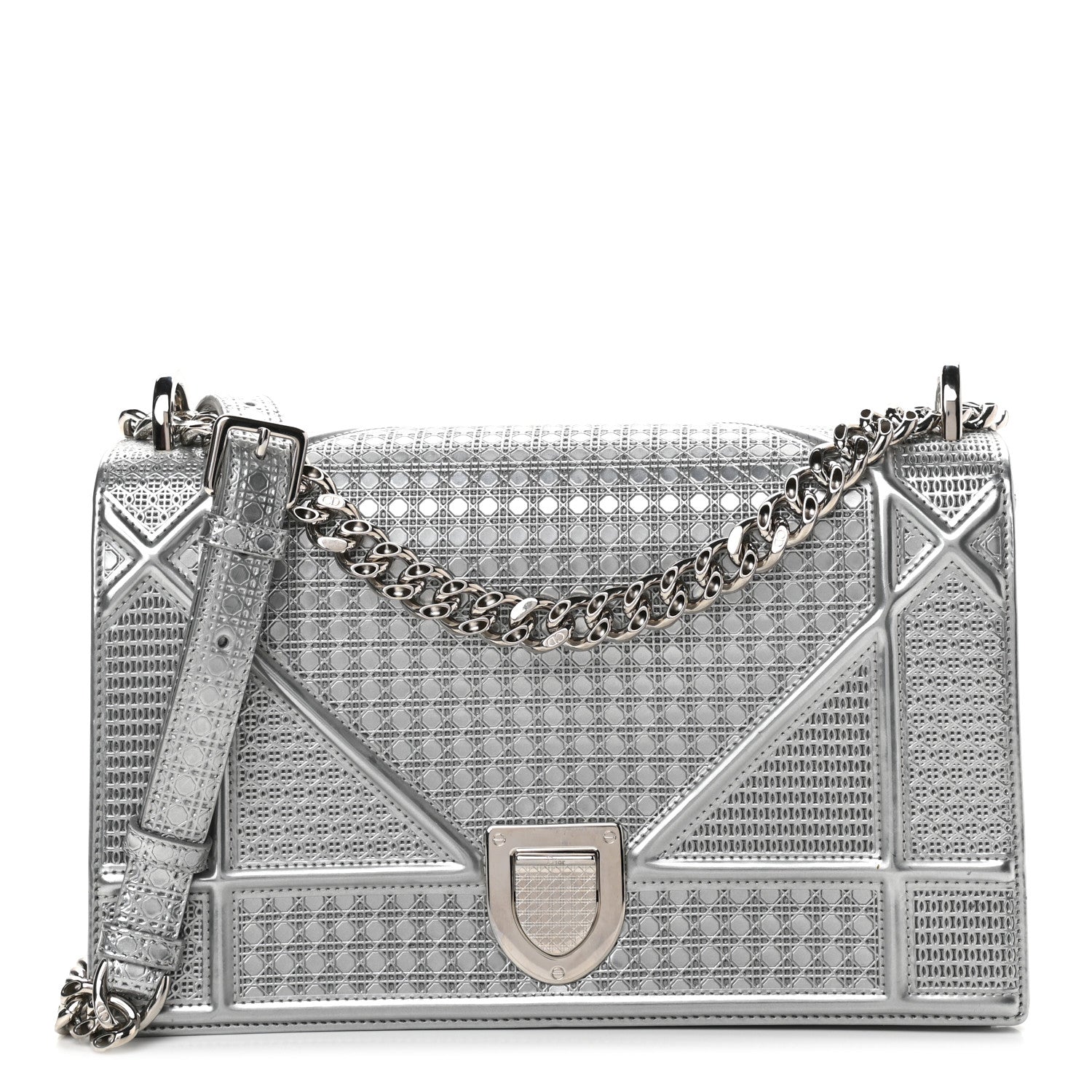 Christian Dior Metallic Patent Micro-Cannage Medium Diorama Flap Bag Silver 1 of 8