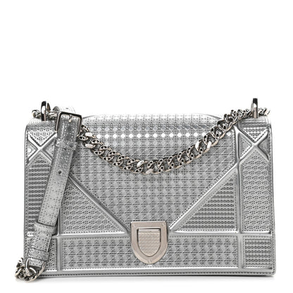 Christian Dior Metallic Patent Micro-Cannage Medium Diorama Flap Bag Silver 1 of 8