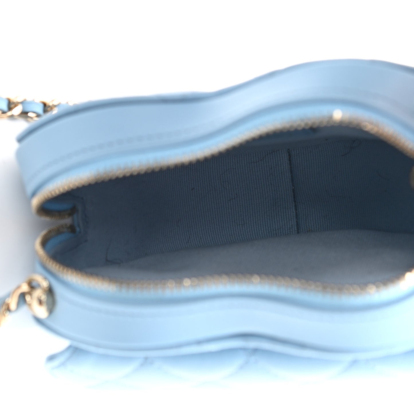 Lambskin Quilted CC In Love Heart Clutch With Chain Light Blue