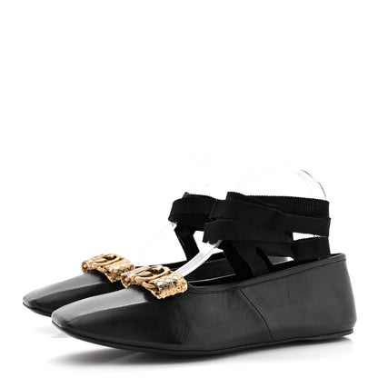 Gucci Malaga Kid Snakeskin Interlocking G Ballet Flats 37 Black 3 of 8