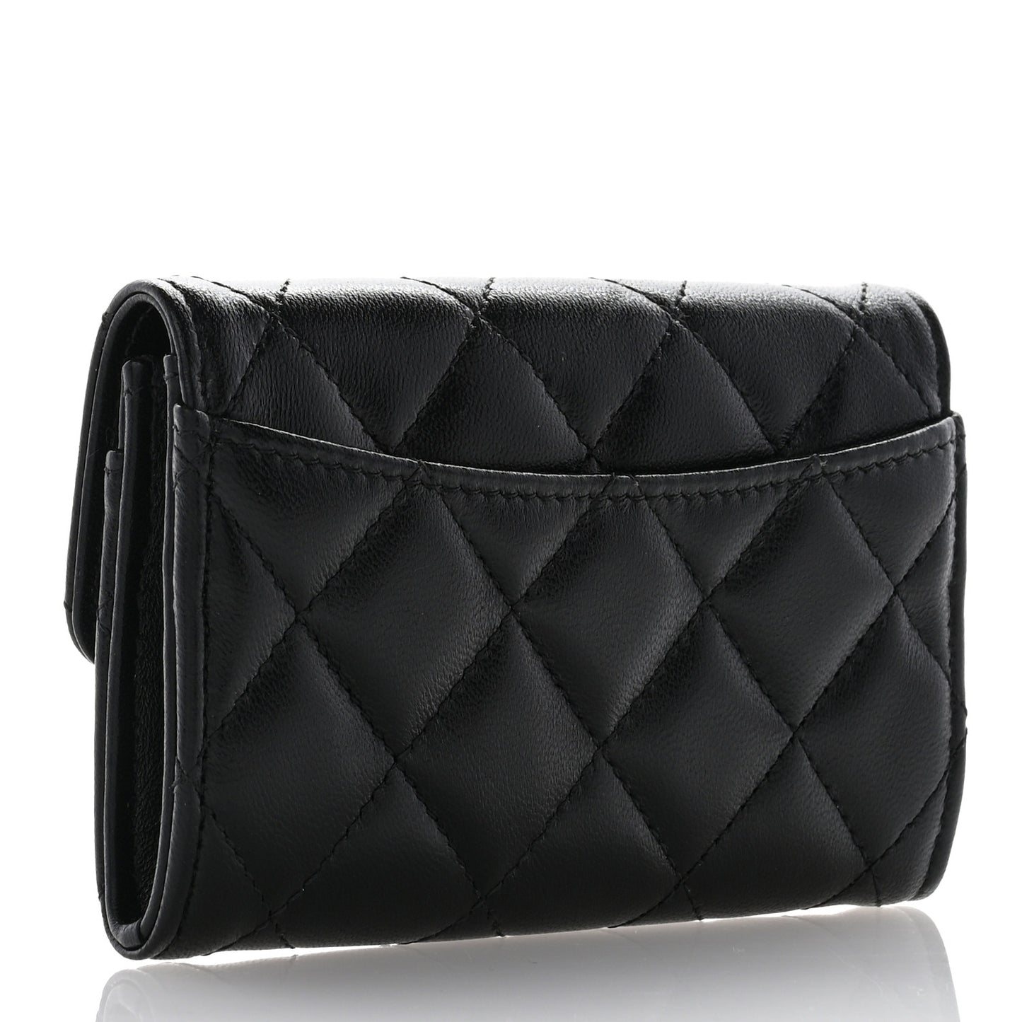 Lambskin Quilted Flap Card Holder Wallet Black