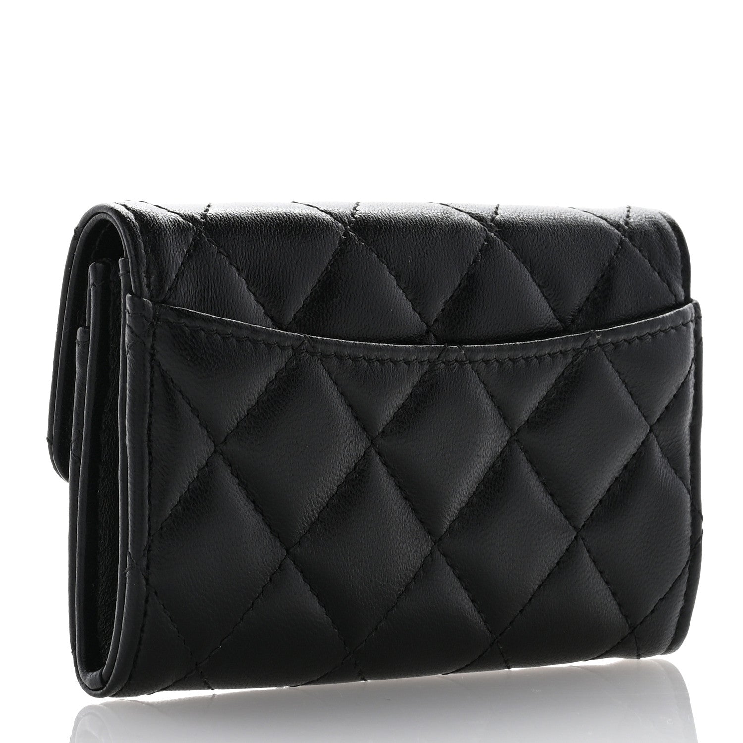Chanel Lambskin Quilted Flap Card Holder Wallet Black 3 of 9