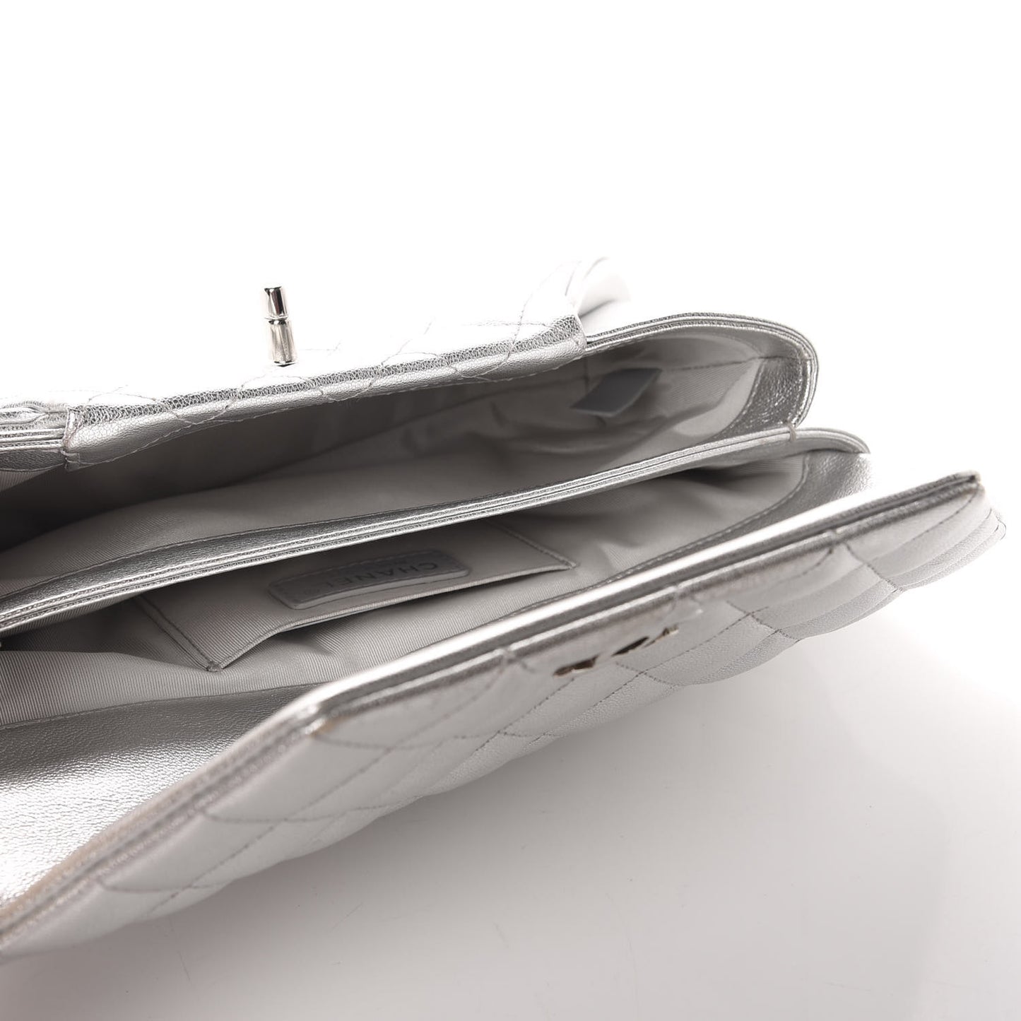 Metallic Calfskin Quilted Fold Up Again Clutch Silver