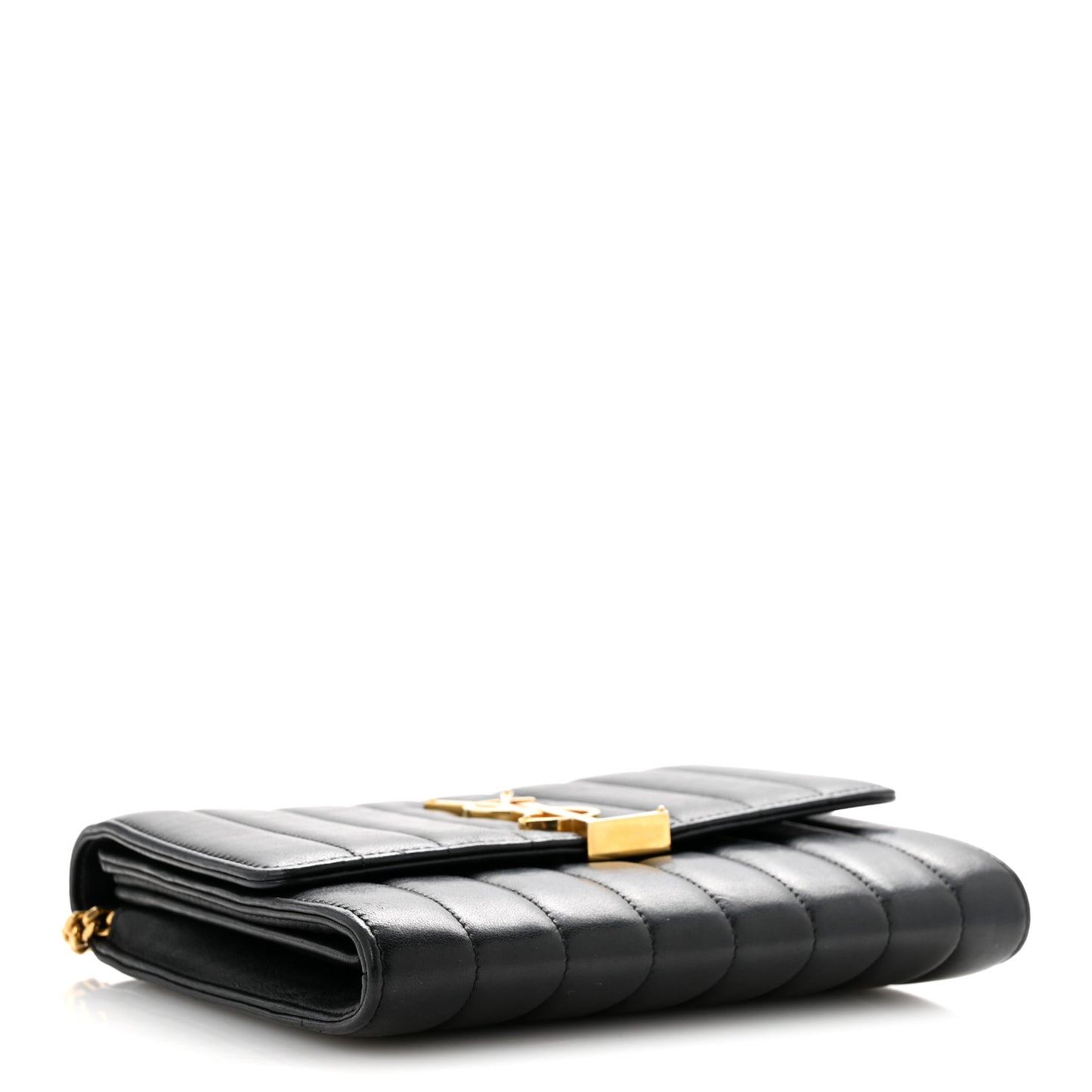 Lambskin Matelasse Monogram Vicky Chain Wallet Black