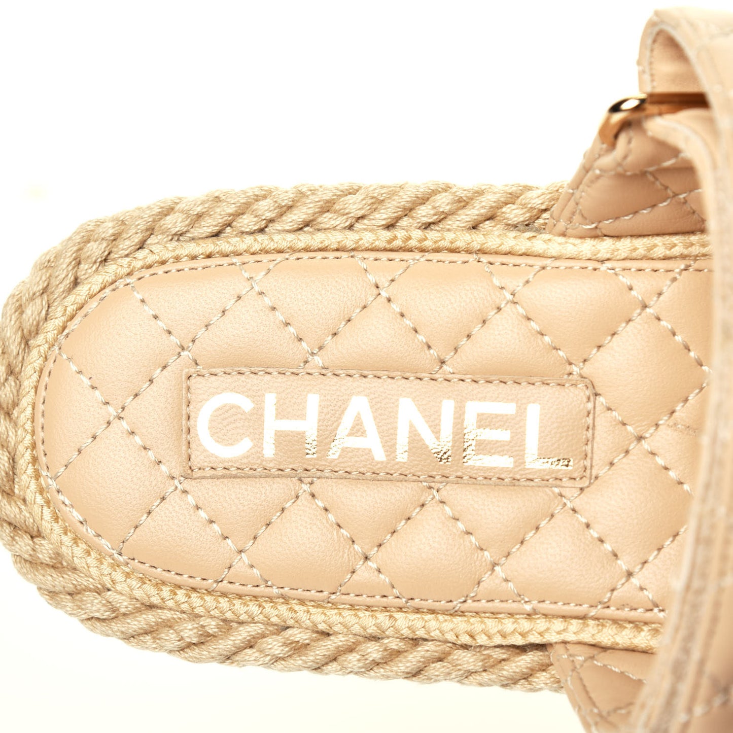 Cord Lambskin Quilted Logo Mules 41 Beige