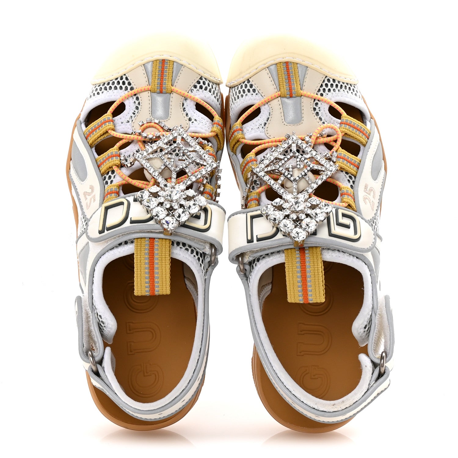 Gucci Mesh Fabric Tinsel Sport Sandals 37 White Silver 2 of 9