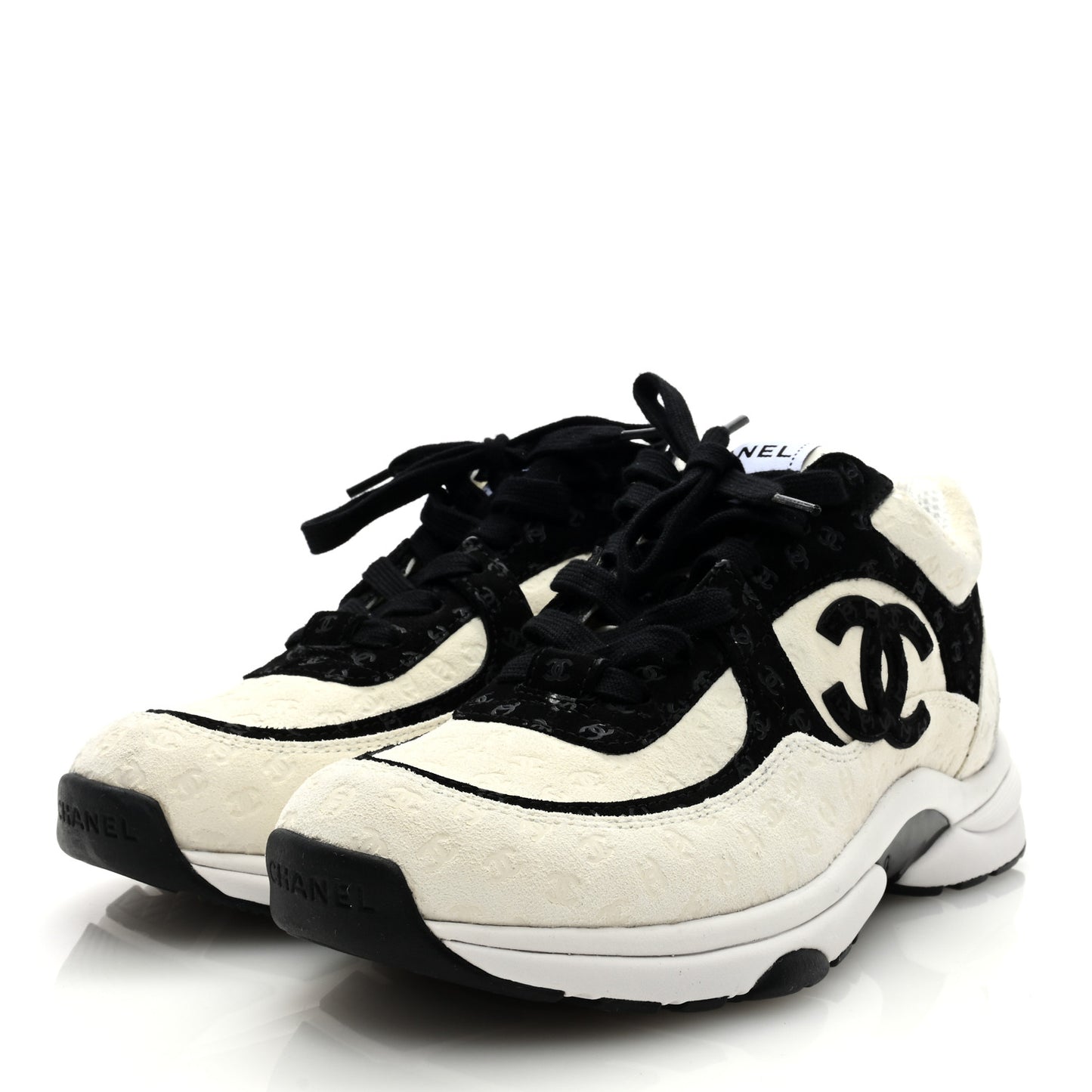 Fabric Suede Calfskin CC Sneakers 39 White Black
