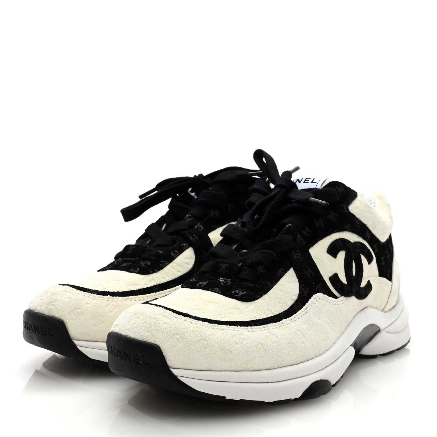 Chanel Fabric Suede Calfskin CC Sneakers 39 White Black 2 of 8