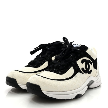 Chanel Fabric Suede Calfskin CC Sneakers 39 White Black 2 of 8