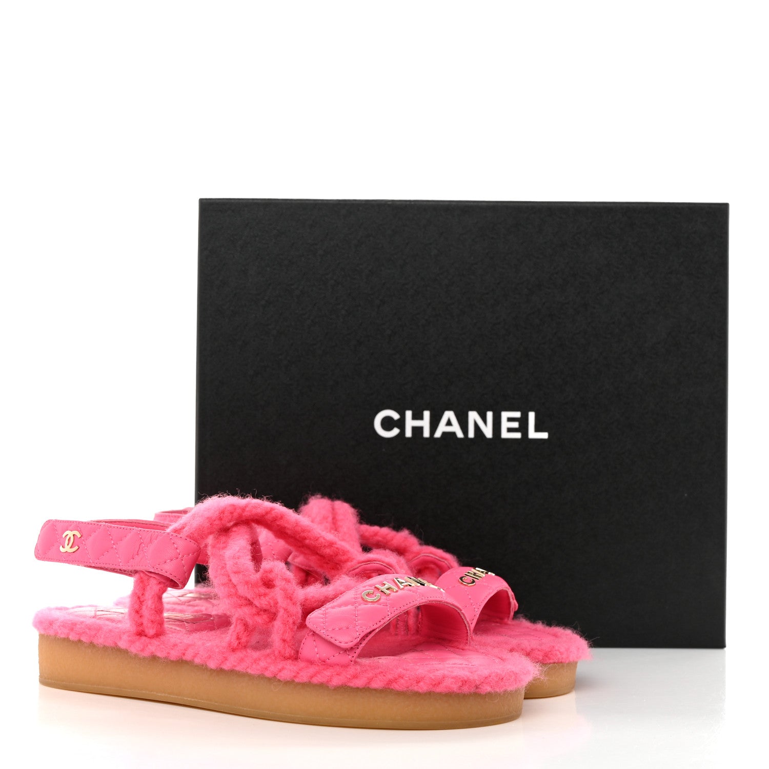 Chanel Cord Lambskin Quilted Logo Sandals 38 Pink 8 of 8