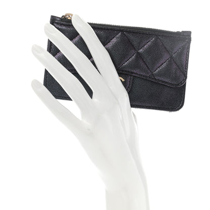 Chanel Iridescent Caviar Quilted Flap Zip Card Holder Black 2 of 8