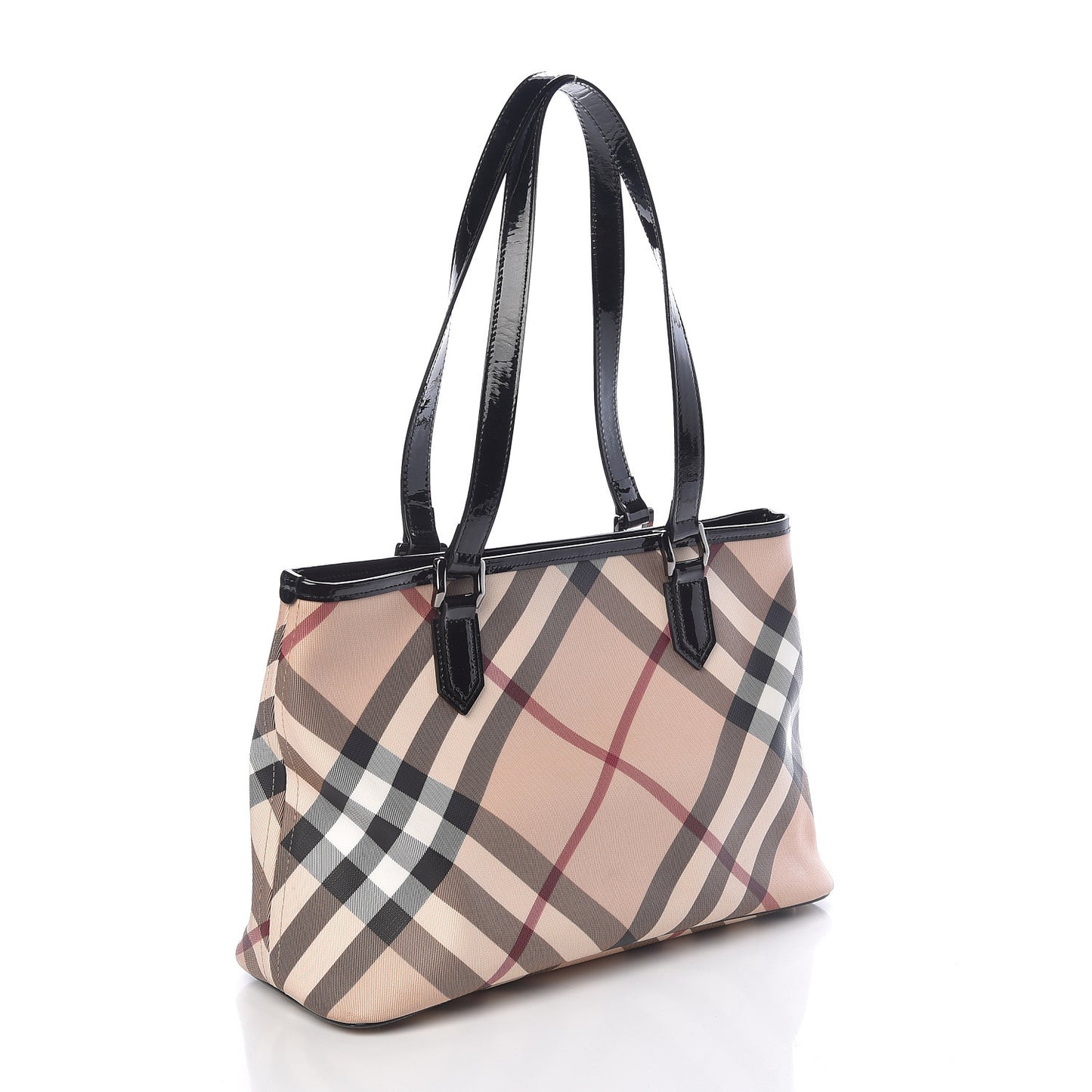 Patent Trim Nova Check Shopper Tote Black