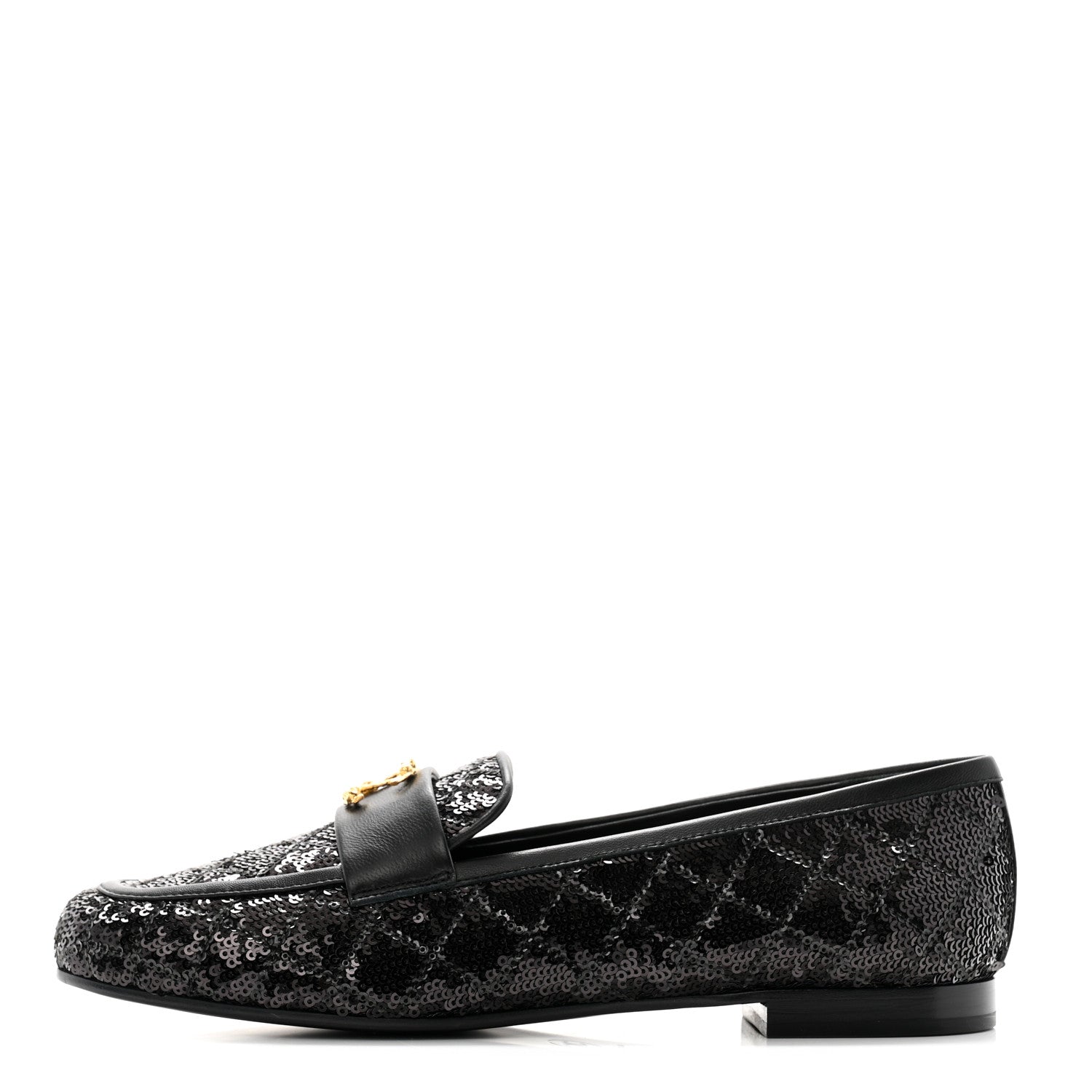 Chanel Sequin Lambskin Quilted CC Loafers 38.5 Black 1 of 9