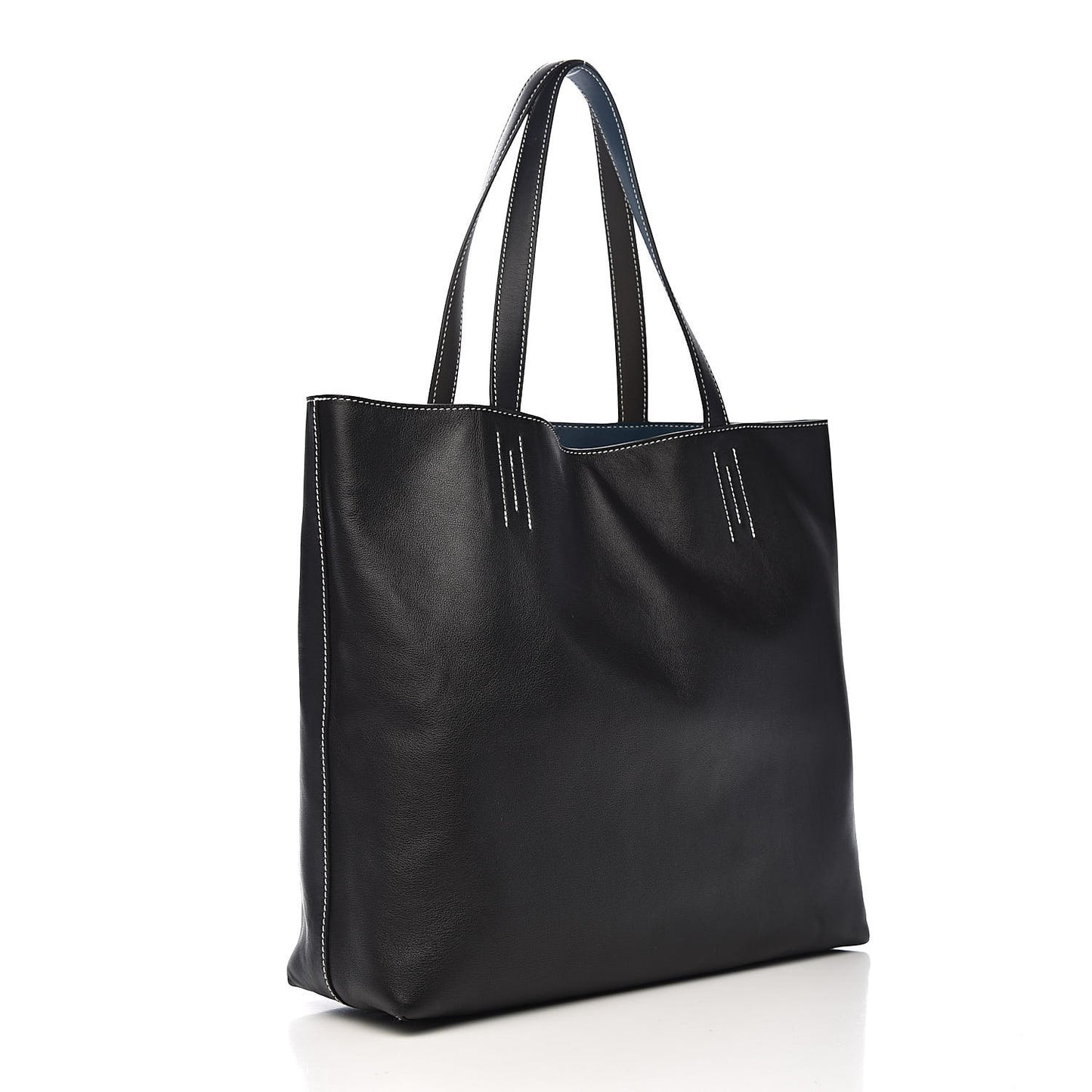 Veau Sikkim Double Sens 36 Reversible Tote Graphite Black Bleu Thalassa