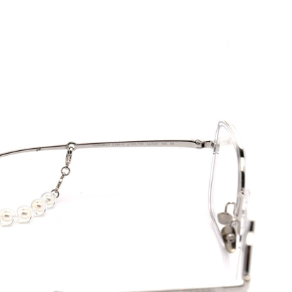 Chanel Metal Removable Pearl Chain Square Eyeglasses 2195-S Silver 5 of 10