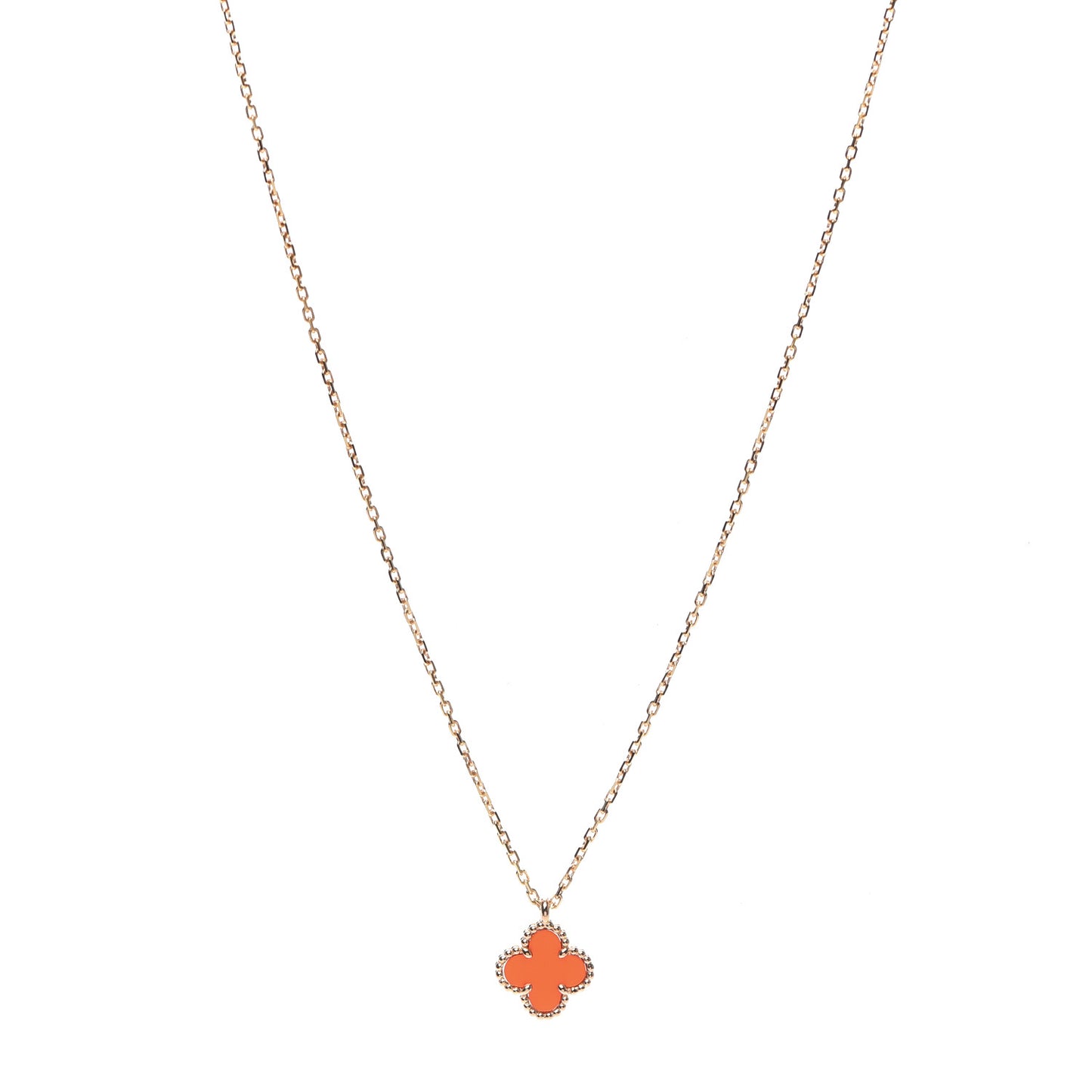 18K Rose Gold Carnelian Sweet Alhambra Pendant Necklace