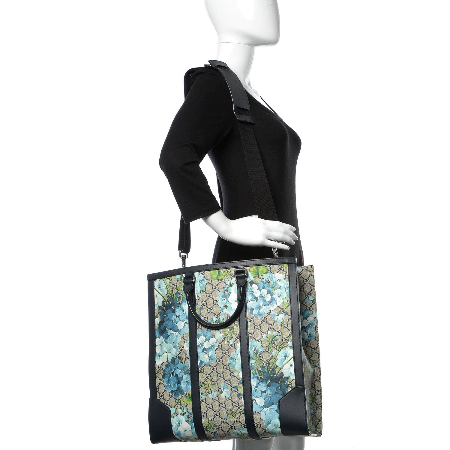 Gucci GG Supreme Monogram Blooms Vertical Tote Blue 2 of 16