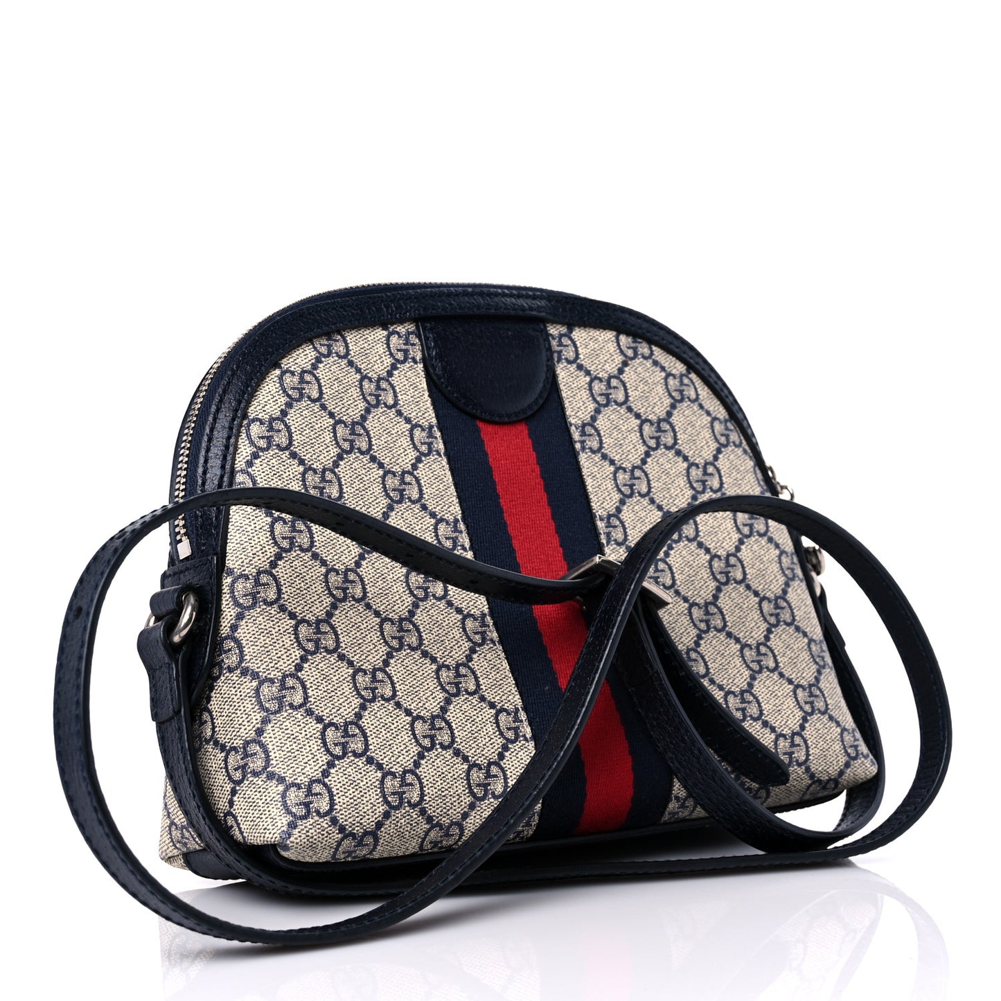 GG Supreme Monogram Textured Dollar Calfskin Web Small Ophidia Dome Shoulder Bag Beige Blue