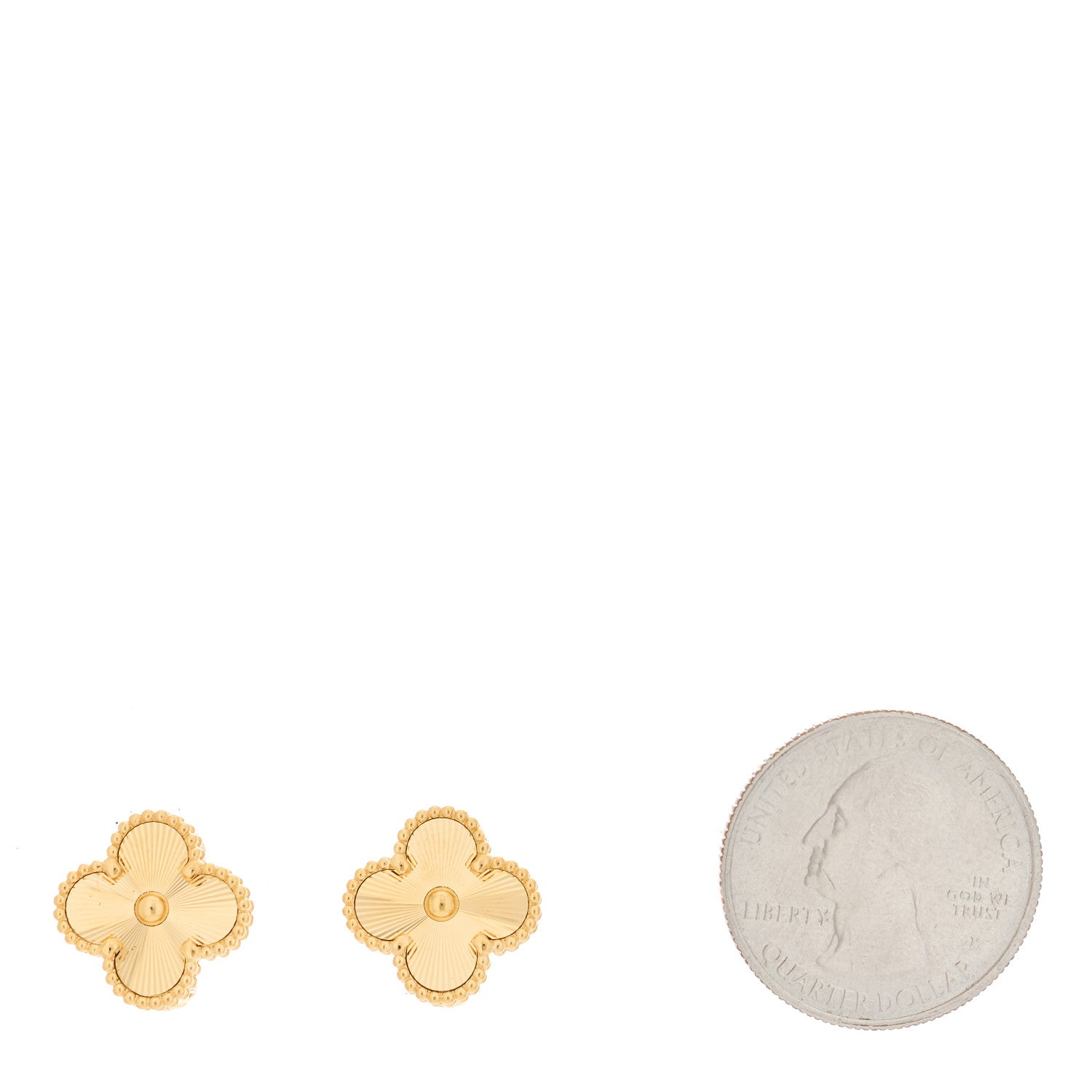 Van Cleef & Arpels 18K Yellow Gold Guilloche Vintage Alhambra Earrings 2 of 4