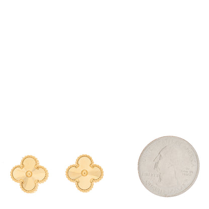 Van Cleef & Arpels 18K Yellow Gold Guilloche Vintage Alhambra Earrings 2 of 4