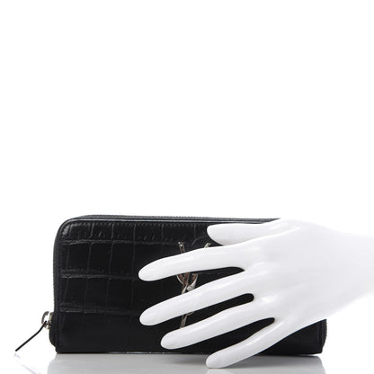 Saint Laurent Calfskin Crocodile Embossed Monogram Zip Around Wallet Black 2 of 9