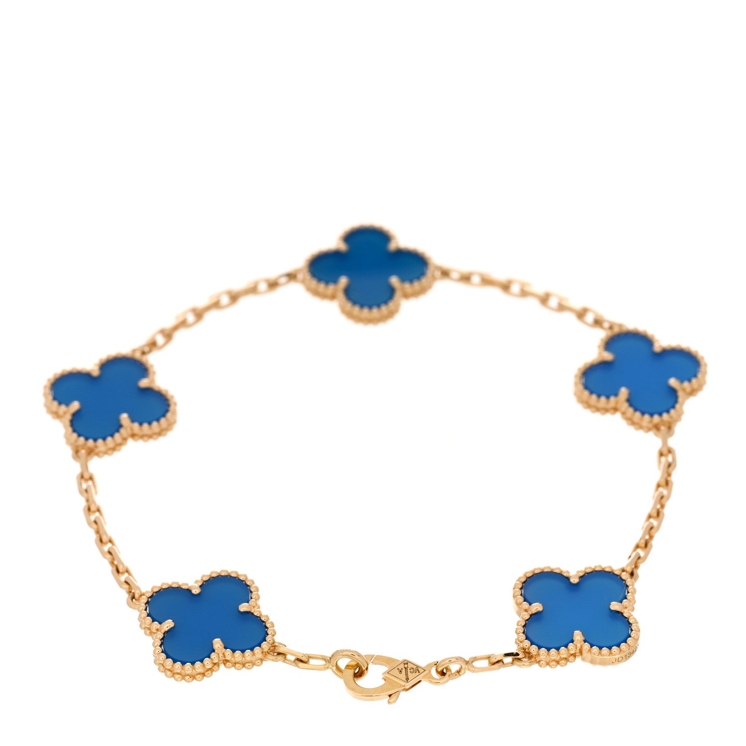 Van Cleef & Arpels 18K Yellow Gold Blue Agate 5 Motifs Vintage Alhambra Bracelet 2 of 5