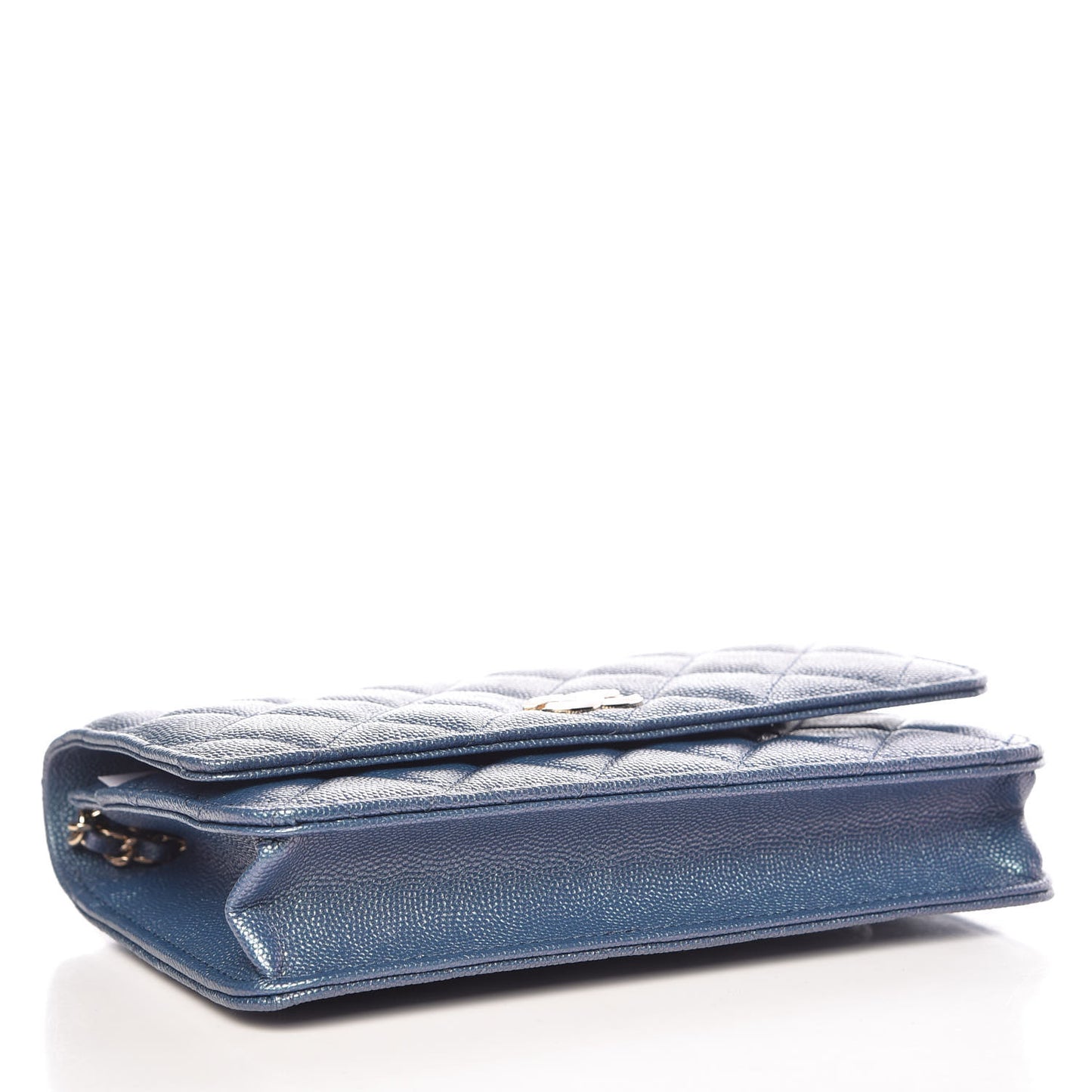 Iridescent Caviar Quilted Wallet on Chain WOC Dark Blue