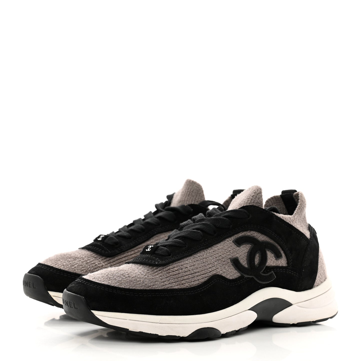 Fabric Suede Calfskin CC Sneakers 40 Grey Black