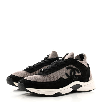 Chanel Fabric Suede Calfskin CC Sneakers 40 Grey Black 3 of 9