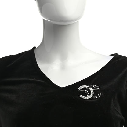 Chanel Lambskin Baguette Crystal CC Brooch Black Silver 2 of 4