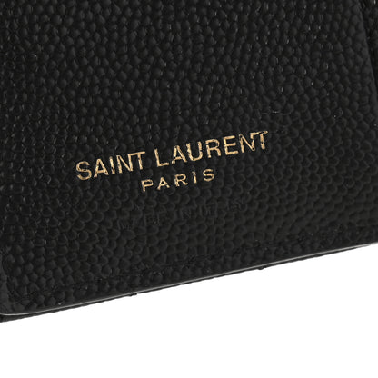 Saint Laurent Grain De Poudre Matelasse Chevron Monogram Zipped Card Case Black 6 of 10