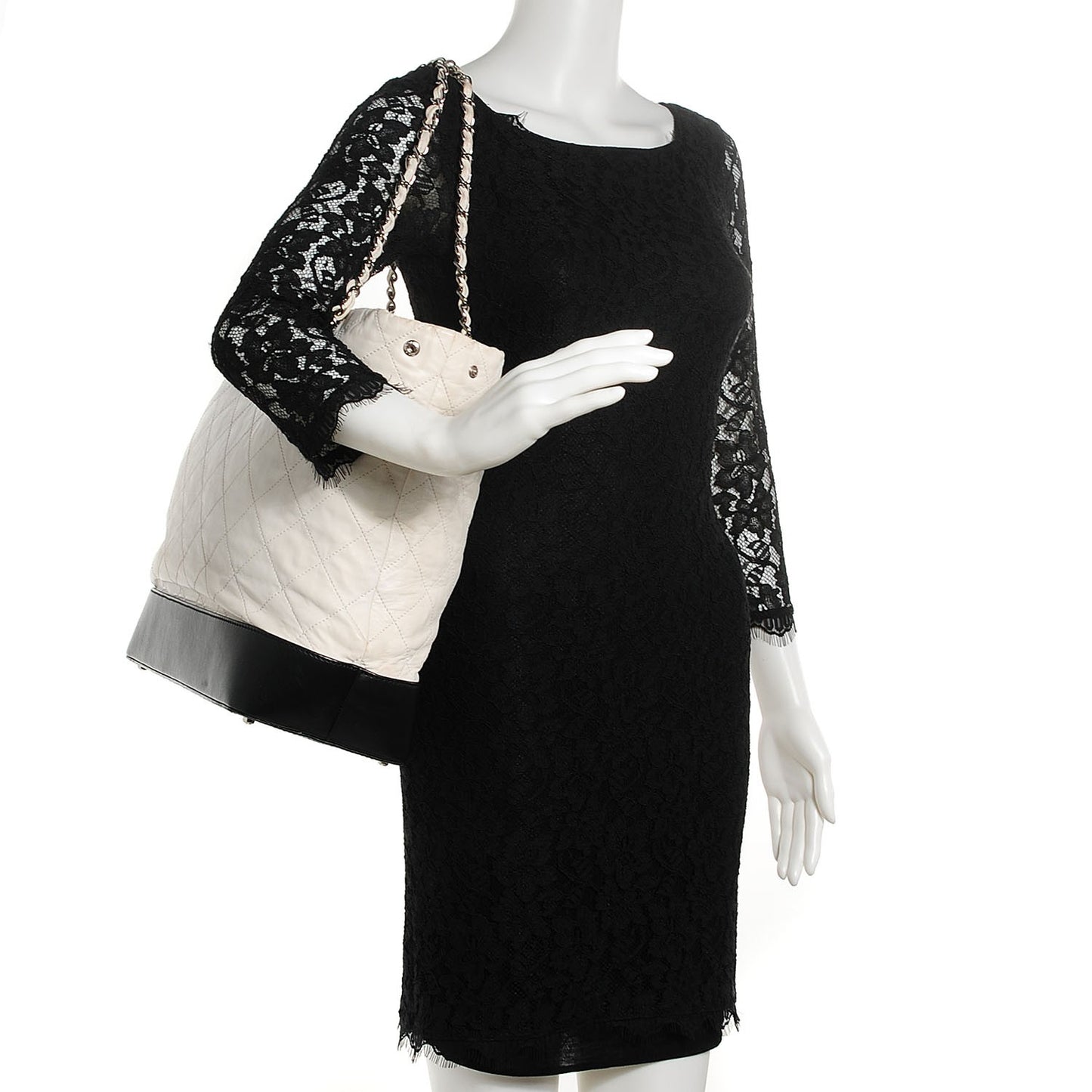 Calfskin Stitched Large VIP Shopping Tote White Black