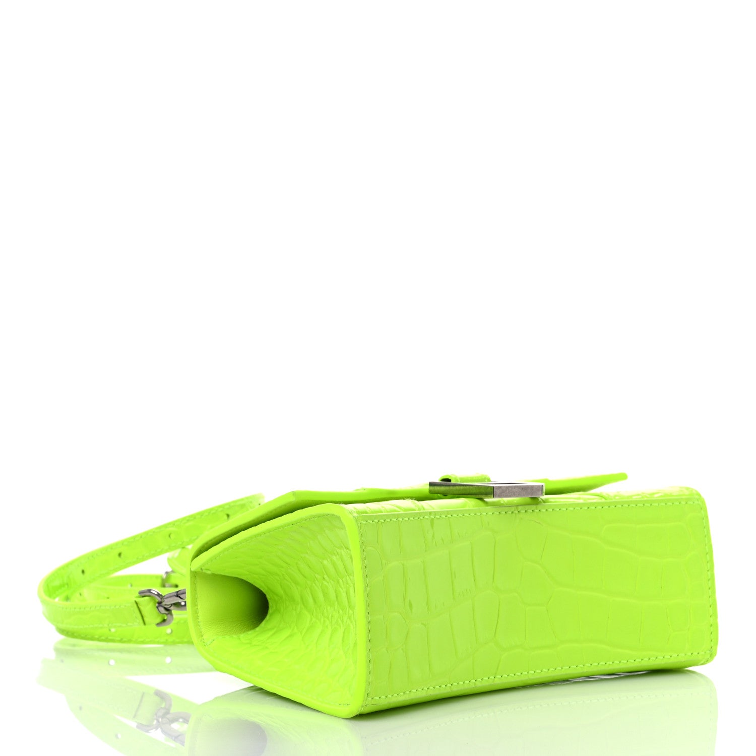 Balenciaga Shiny Calfskin Crocodile Embossed Hourglass Top Handle Bag XS Fluo Yellow 4 of 9