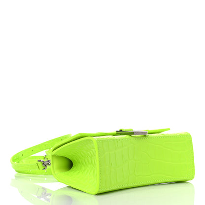 Balenciaga Shiny Calfskin Crocodile Embossed Hourglass Top Handle Bag XS Fluo Yellow 4 of 9