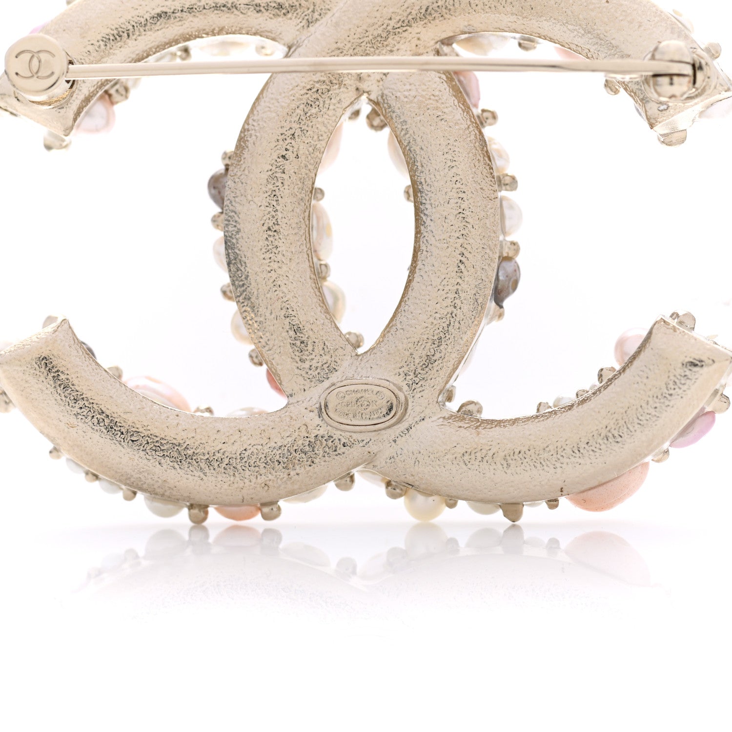 Chanel Pearl Crystal Mini CC Charms Brooch Light Gold Pink 4 of 5