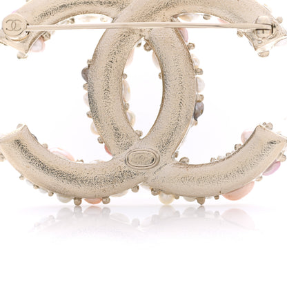 Chanel Pearl Crystal Mini CC Charms Brooch Light Gold Pink 4 of 5