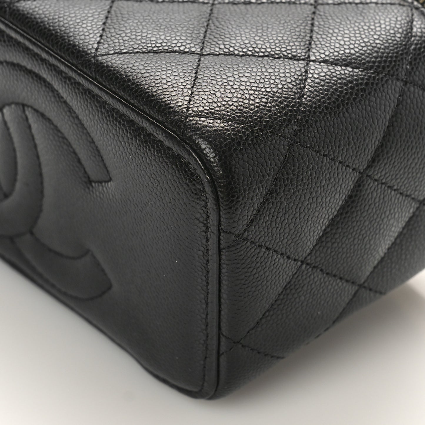 Caviar Quilted Small Vanity Case With Chain Black