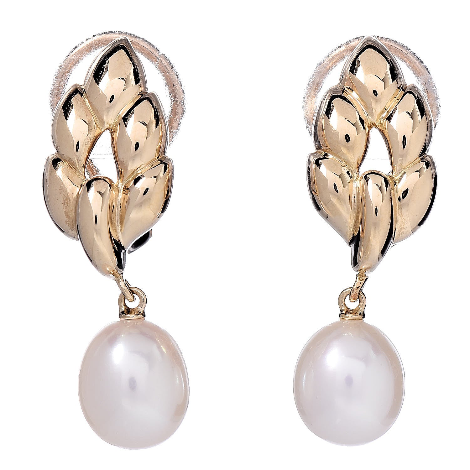 Mikimoto 18K Yellow Gold 8-8.5mm Pearl Drop Ear Clip Earrings 1 of 4