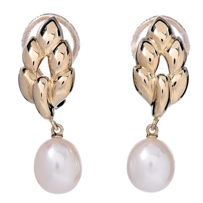 Mikimoto 18K Yellow Gold 8-8.5mm Pearl Drop Ear Clip Earrings 1 of 4