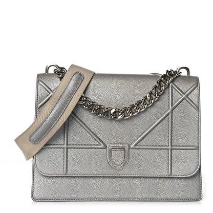 Christian Dior Metallic Grained Calfskin Diorama Satchel Silver 1 of 12