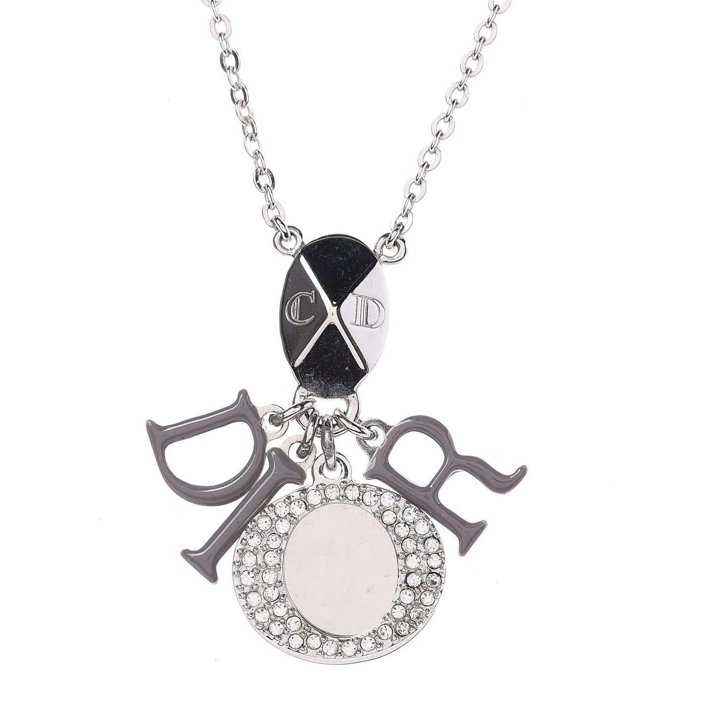 Metal Crystal Logo Necklace Silver