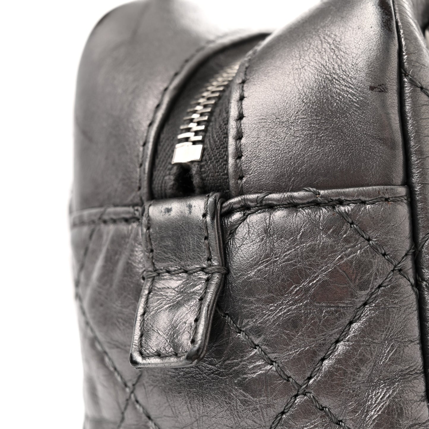 Metallic Aged Calfskin Quilted Medium Reissue Camera Case Dark Silver