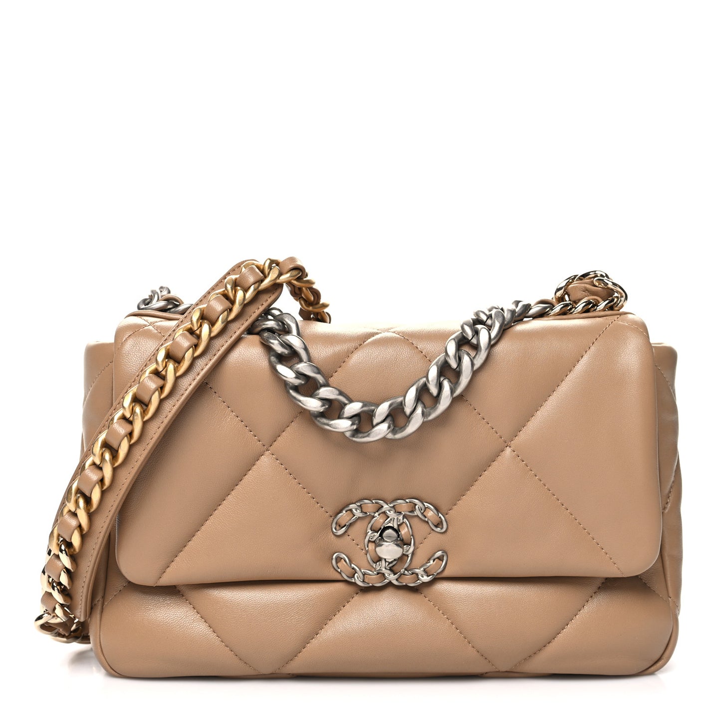 Lambskin Quilted Medium Chanel 19 Flap Dark Beige