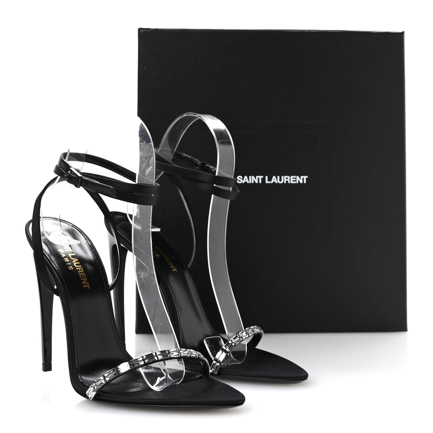Crepe Satin Strass Satine 110 Ankle Strap Sandals 37 Black