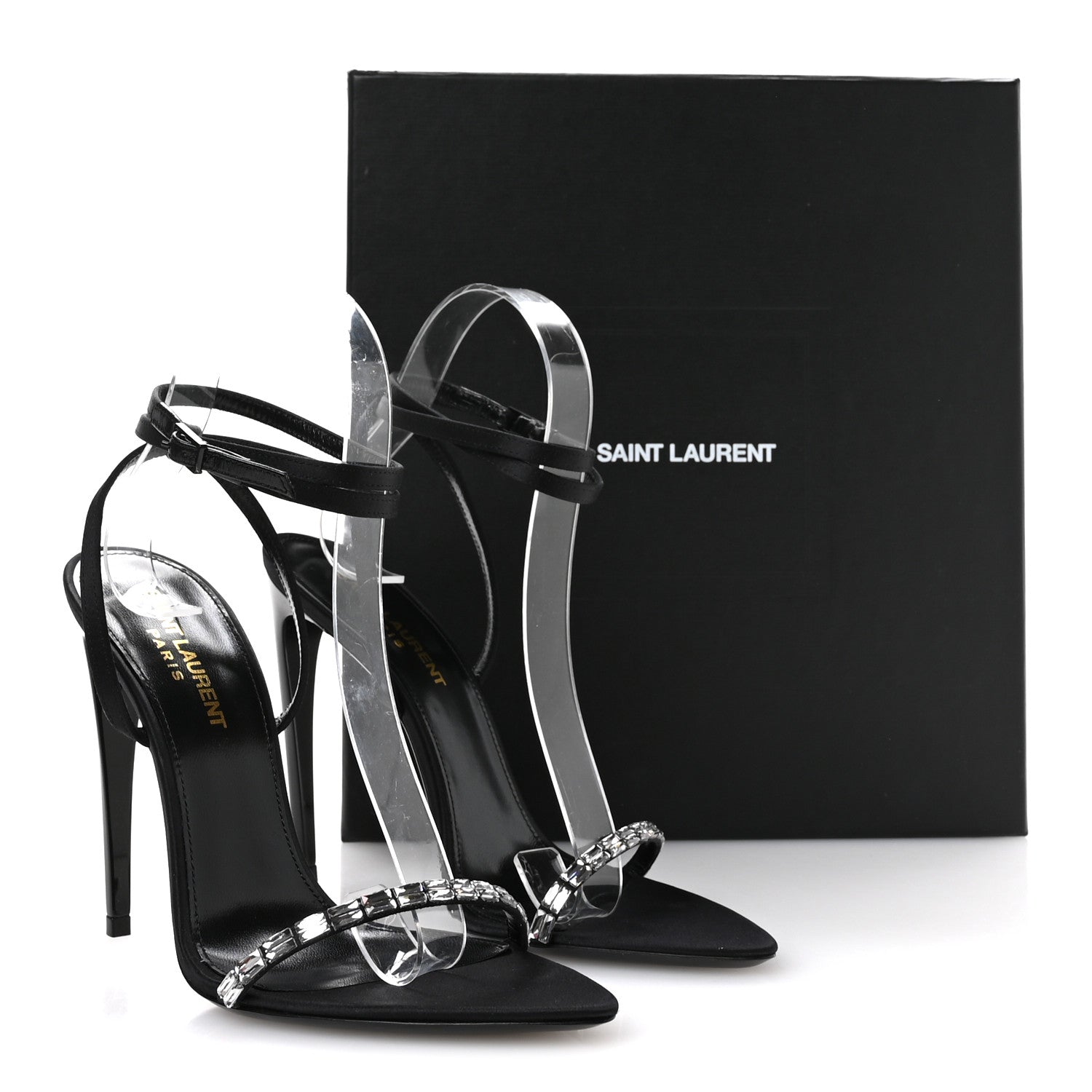 Saint Laurent Crepe Satin Strass Satine 110 Ankle Strap Sandals 37 Black 9 of 9