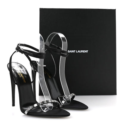 Saint Laurent Crepe Satin Strass Satine 110 Ankle Strap Sandals 37 Black 9 of 9