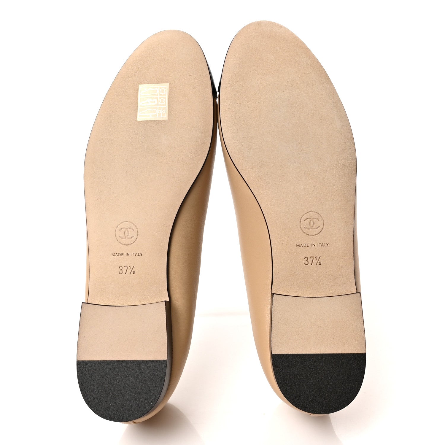 Chanel Lambskin Cap Toe CC Ballerina Flats 37.5 Beige Black 5 of 8