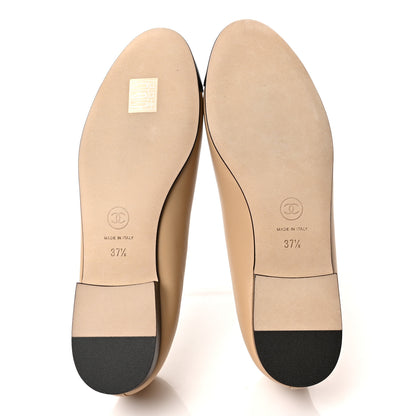 Chanel Lambskin Cap Toe CC Ballerina Flats 37.5 Beige Black 5 of 8