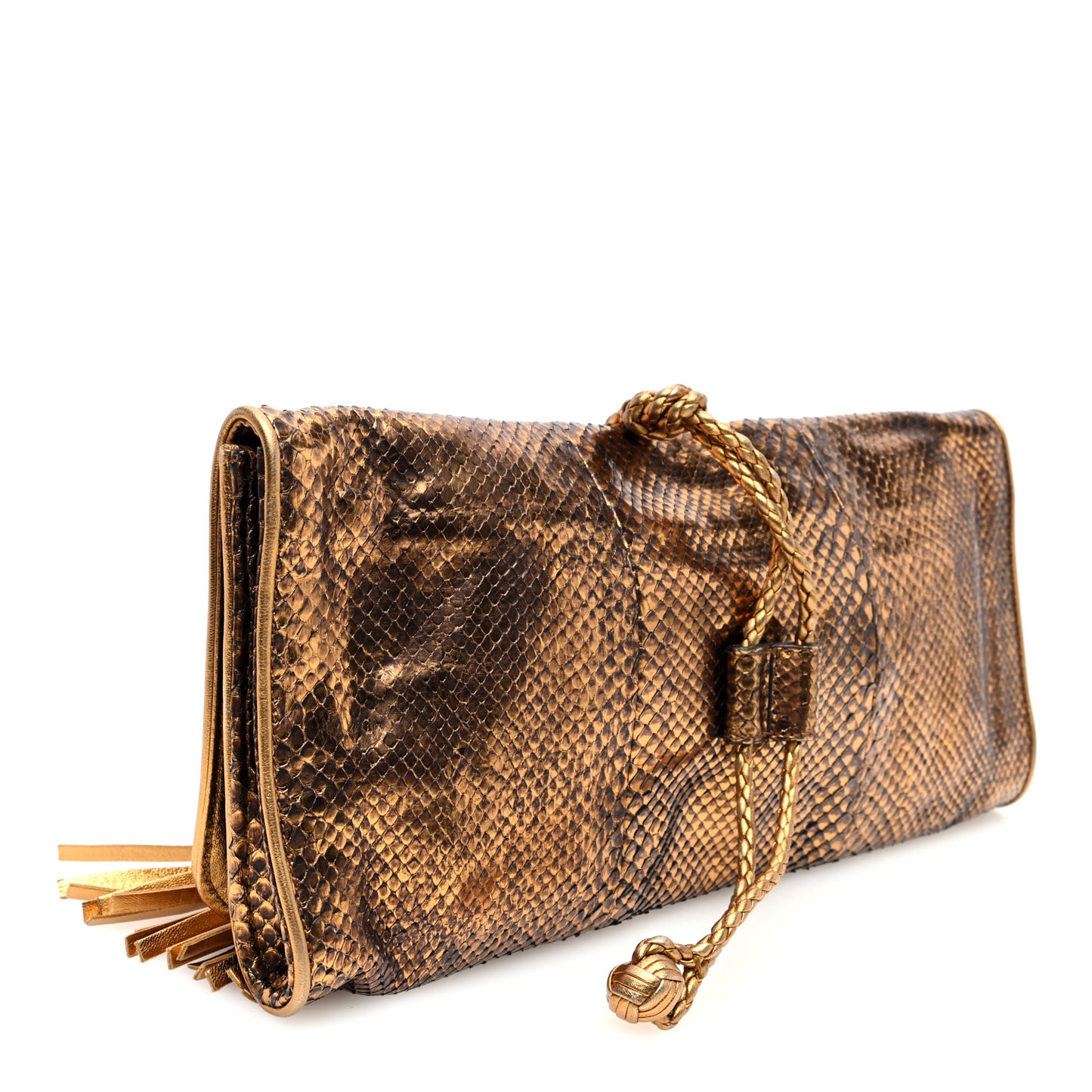 Metallic Snakeskin Malika Clutch Gold